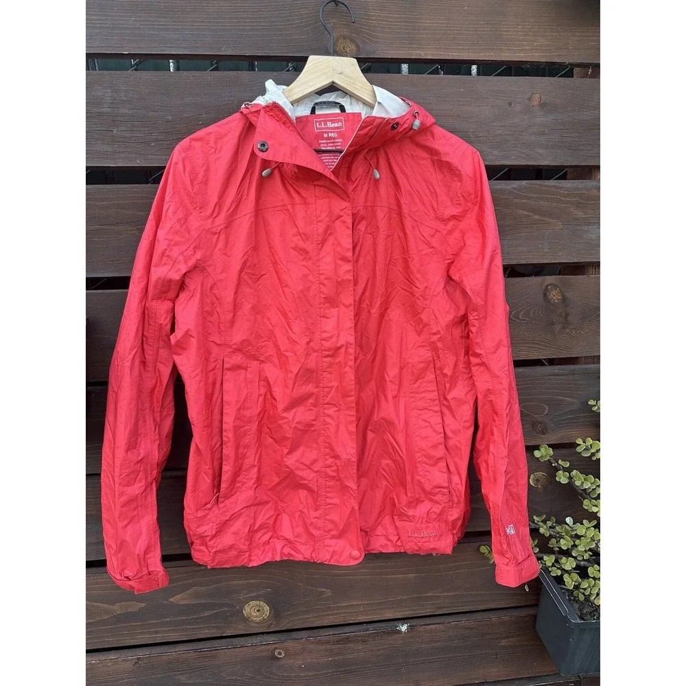 LL Bean TEK Rain Jacket Hooded Softshell Full Zip Parka Coat Women's Red *Medium